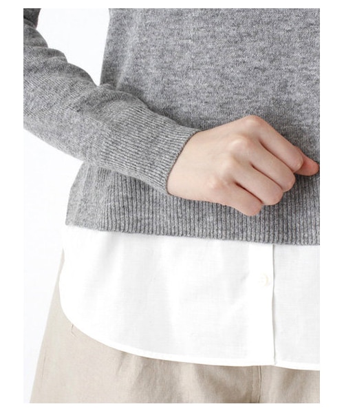 E hyphen world gallery（イーハイフンワールドギャラリー）の「シャツドッキングニットプルオーバー（ニット・セーター・レディース・杢グレー/杢ダークグレー/ブラック/グリーン/ネイビー・F）」の10枚目の写真