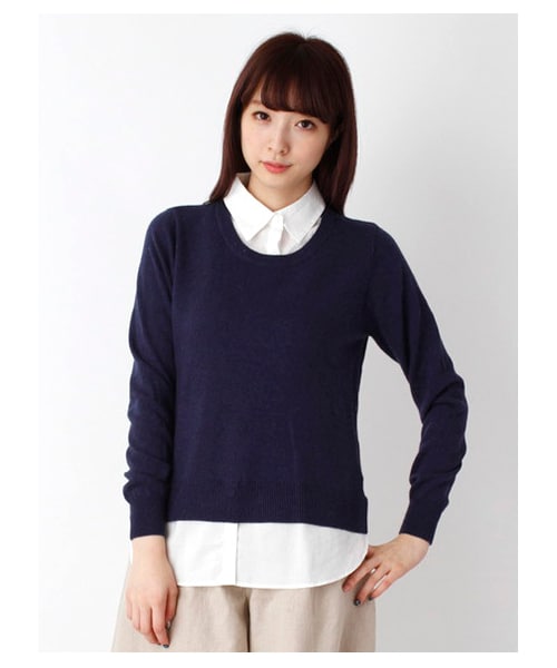 E hyphen world gallery（イーハイフンワールドギャラリー）の「シャツドッキングニットプルオーバー（ニット・セーター・レディース・杢グレー/杢ダークグレー/ブラック/グリーン/ネイビー・F）」の5枚目の写真