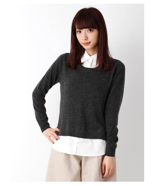 E hyphen world gallery（イーハイフンワールドギャラリー）の「シャツドッキングニットプルオーバー（ニット・セーター・レディース・杢グレー/杢ダークグレー/ブラック/グリーン/ネイビー・F）」の3枚目の写真