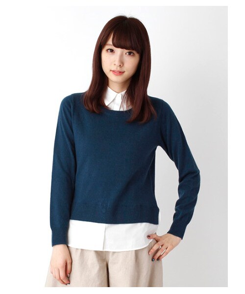 E hyphen world gallery（イーハイフンワールドギャラリー）の「シャツドッキングニットプルオーバー（ニット・セーター・レディース・杢グレー/杢ダークグレー/ブラック/グリーン/ネイビー・F）」の4枚目の写真