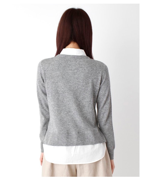 E hyphen world gallery（イーハイフンワールドギャラリー）の「シャツドッキングニットプルオーバー（ニット・セーター・レディース・杢グレー/杢ダークグレー/ブラック/グリーン/ネイビー・F）」の8枚目の写真