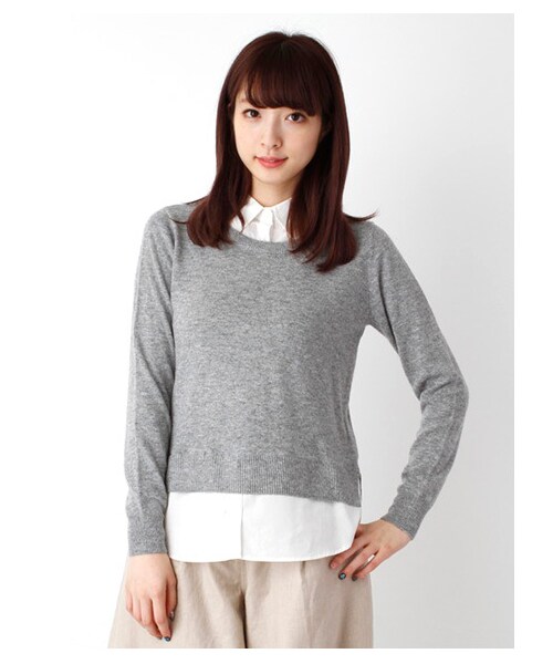 E hyphen world gallery（イーハイフンワールドギャラリー）の「シャツドッキングニットプルオーバー（ニット・セーター・レディース・杢グレー/杢ダークグレー/ブラック/グリーン/ネイビー・F）」の2枚目の写真