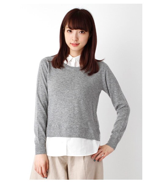 E hyphen world gallery（イーハイフンワールドギャラリー）の「シャツドッキングニットプルオーバー（ニット・セーター・レディース・杢グレー/杢ダークグレー/ブラック/グリーン/ネイビー・F）」の6枚目の写真