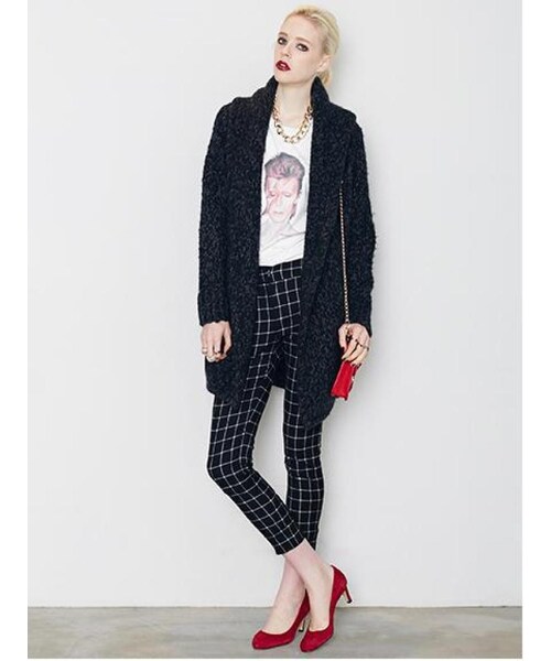 BORNY(ボルニー)の「格子チェックパンツ(パンツ・レディース・ブラック/カフェオレ・S/M)」の5枚目の写真