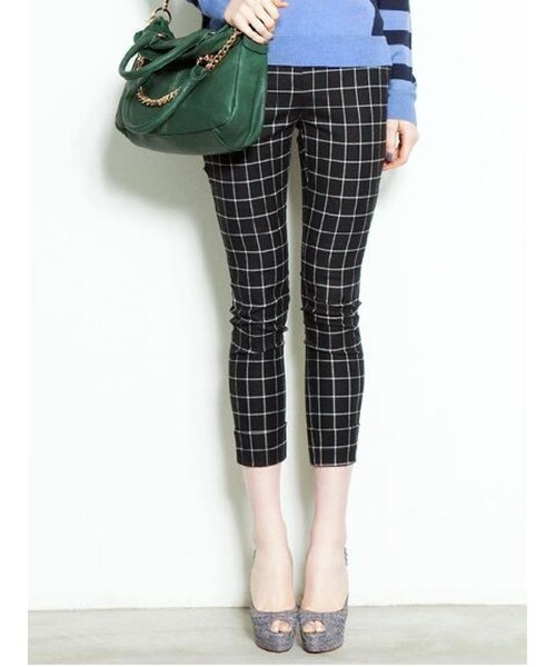 BORNY(ボルニー)の「格子チェックパンツ(パンツ・レディース・ブラック/カフェオレ・S/M)」の8枚目の写真