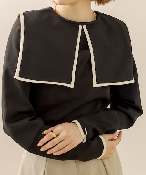 mystic（ミスティック）の「[mline] バイカラー衿ニット（ニット/セーター・レディース・オフホワイト/イエロー/ブラック・F）」の2枚目の写真