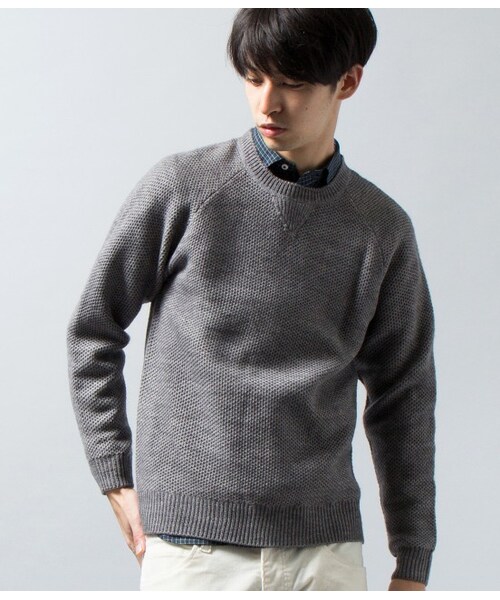 JUNRED（ジュンレッド）の「ガゼットワッフルクルーネックニット（トップス・メンズ・グレー/ホワイト/ネイビー・0/1/2）」の2枚目の写真