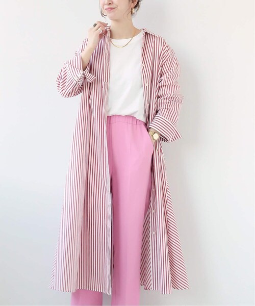B.C STOCK(ベーセーストック)の「《予約》ストライプパターンシャツワンピース◆(ワンピース/ドレス・ブラック/(001)/フリー/在庫あり)」の3枚目の写真