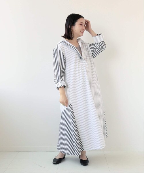B.C STOCK(ベーセーストック)の「《予約》ストライプパターンシャツワンピース◆(ワンピース/ドレス・ブラック/(001)/フリー/在庫あり)」の5枚目の写真