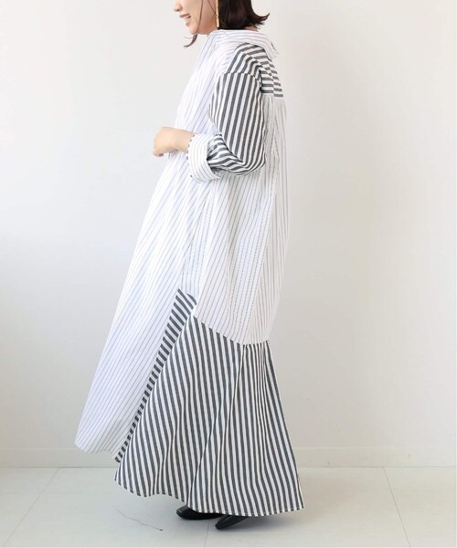 B.C STOCK(ベーセーストック)の「《予約》ストライプパターンシャツワンピース◆(ワンピース/ドレス・ブラック/(001)/フリー/在庫あり)」の6枚目の写真