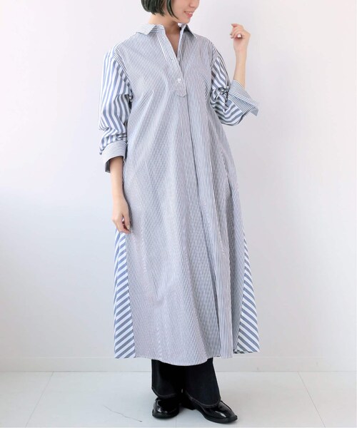 B.C STOCK(ベーセーストック)の「《予約》ストライプパターンシャツワンピース◆(ワンピース/ドレス・ブラック/(001)/フリー/在庫あり)」の2枚目の写真
