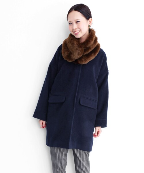 KBF(ケイビーエフ)の「皮草披肩繭型大衣(ジャケット/アウター・レディース・灰駝雙色/藏青棕雙色/炭黑膚雙色・one)」の20枚目の写真