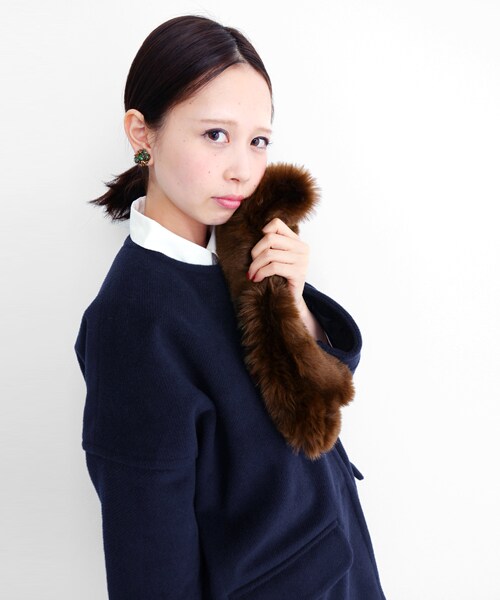 KBF(ケイビーエフ)の「皮草披肩繭型大衣(ジャケット/アウター・レディース・灰駝雙色/藏青棕雙色/炭黑膚雙色・one)」の14枚目の写真