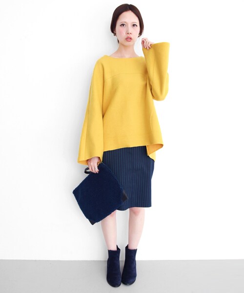 KBF(ケイビーエフ)の「超寬鬆套衫(トップス・レディース・黃色/藏青色/淺灰色・one)」の4枚目の写真