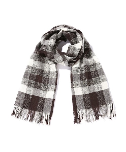 JUNMEN（ジュンメン）の「変形ブロックチェックマフラー（ストール/マフラー・メンズ・ブラック/ダークブラウン・F）」の2枚目の写真
