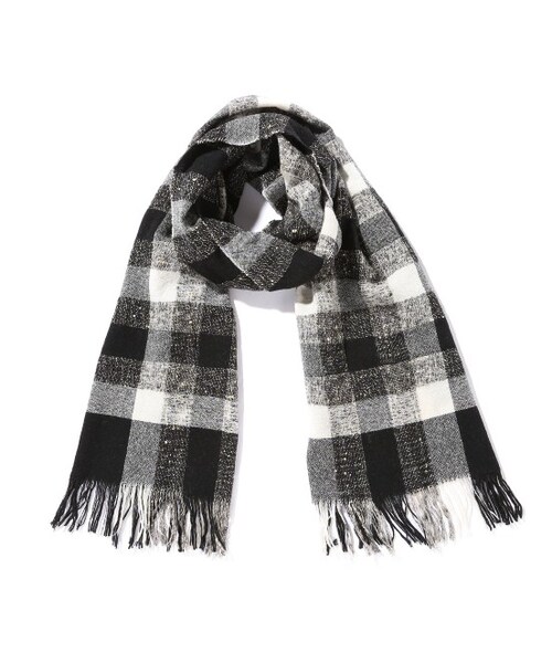 JUNMEN（ジュンメン）の「変形ブロックチェックマフラー（ストール/マフラー・メンズ・ブラック/ダークブラウン・F）」の3枚目の写真