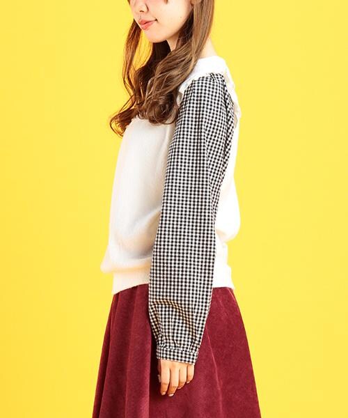 RAY CASSIN（レイカズン）の「【木村ミサちゃん着用】袖チェックトップス（トップス・レディース・ブラック/グレー/オフシロ・FREE）」の4枚目の写真