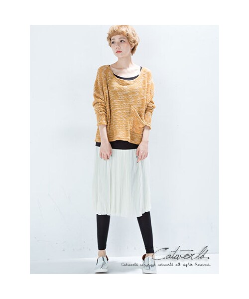 catworld（キャットワールド）の「氣質百摺鬆緊中長裙（その他・レディース・黑/杏色・M/L/XL）」の2枚目の写真