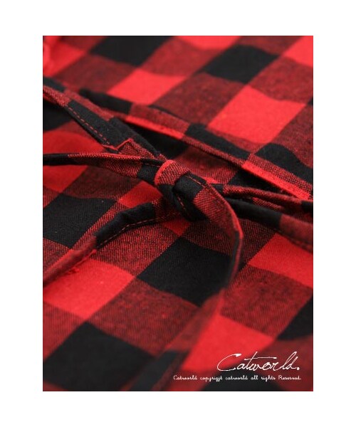 catworld（キャットワールド）の「古著感方格超長版襯衫（その他・レディース・黑白/黑紅・M/L/XL）」の7枚目の写真