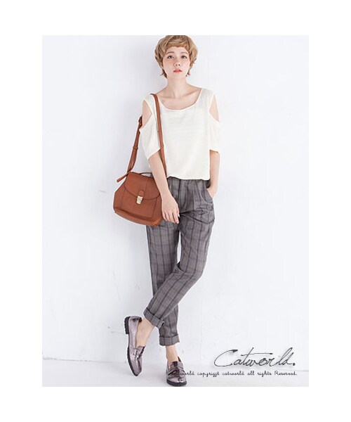 catworld（キャットワールド）の「灰格紋質感老爺褲（その他・レディース・淺灰/深灰・S/M/L/XL）」の2枚目の写真