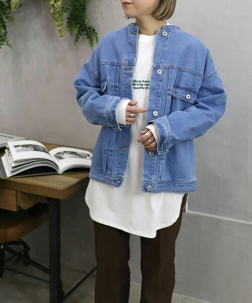 Sheson(シーズン)の「スタンドカラービッグデニムジャケット(デニムジャケット・レディース・ブルー/その他・F)」の1枚目の写真