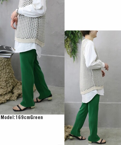 Sheson（シーズン）の「カットオフカラープリーツパンツ（その他パンツ・レディース・ブルー/ベージュ/オレンジ/グリーン/パープル/ブラック/イエロー/ダークチェリー/マルーンレッド/ダークグリーン/マスタード・F）」の4枚目の写真