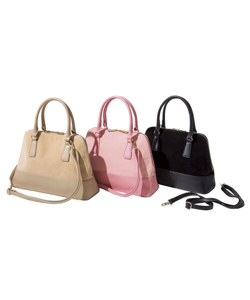 PEACH JOHN（ピーチジョン）の「ＰＪ　ＢＡＳＩＣ／マテリアルＭＩＸラウンドボストン（バッグ・レディース・ブラック/ベージュ/ピンク・ワンサイズ）」の3枚目の写真