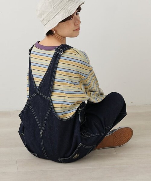 DOUBLE NAME（ダブルネーム）の「配色ステッチオーバーオール（オールインワン・サロペット・レディース・キナリ/ワンウォッシュ/オフ系・FREE）」の5枚目の写真