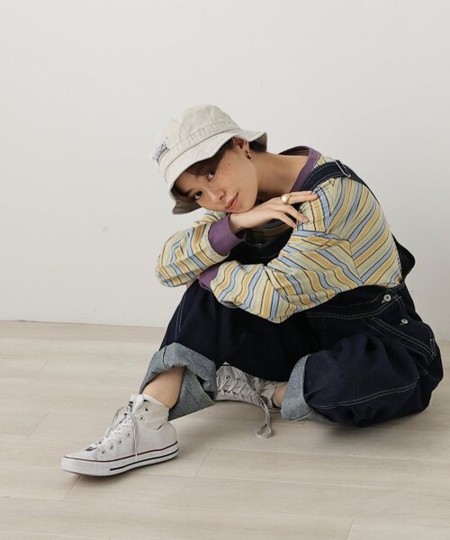 DOUBLE NAME（ダブルネーム）の「配色ステッチオーバーオール（オールインワン・サロペット・レディース・キナリ/ワンウォッシュ/オフ系・FREE）」の4枚目の写真