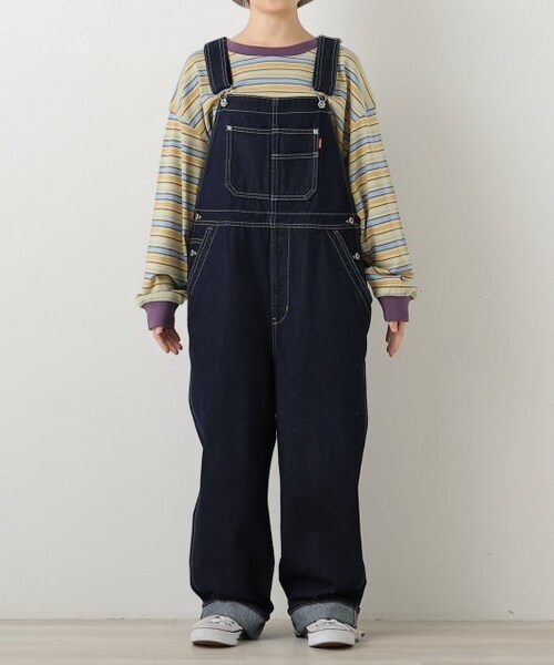 DOUBLE NAME（ダブルネーム）の「配色ステッチオーバーオール（オールインワン・サロペット・レディース・キナリ/ワンウォッシュ/オフ系・FREE）」の10枚目の写真