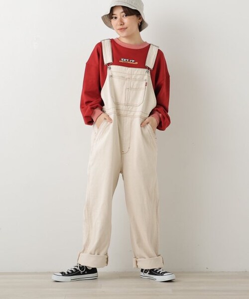 DOUBLE NAME（ダブルネーム）の「配色ステッチオーバーオール（オールインワン・サロペット・レディース・キナリ/ワンウォッシュ/オフ系・FREE）」の21枚目の写真