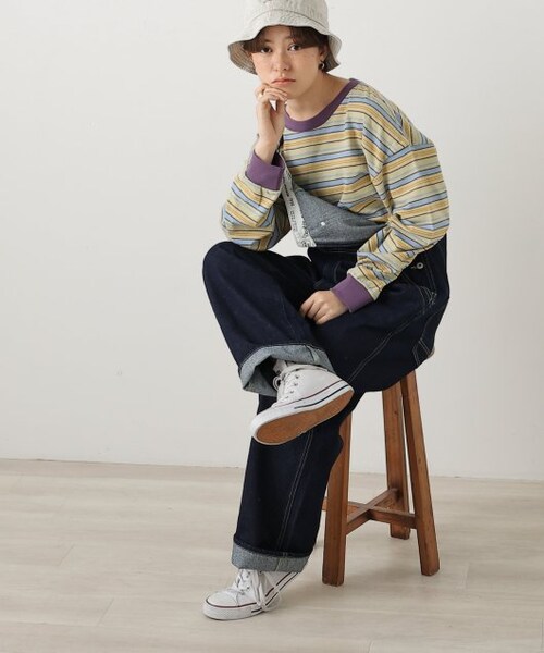 DOUBLE NAME（ダブルネーム）の「配色ステッチオーバーオール（オールインワン・サロペット・レディース・キナリ/ワンウォッシュ/オフ系・FREE）」の9枚目の写真