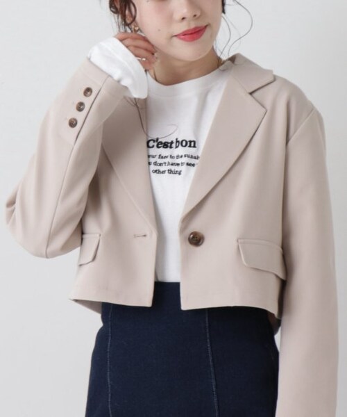 RAY CASSIN（レイカズン）の「ショートジャケット（ジャケット/アウター・レディース・オレンジ/キナリ/ピスタチオ/クロ系・FREE）」の2枚目の写真