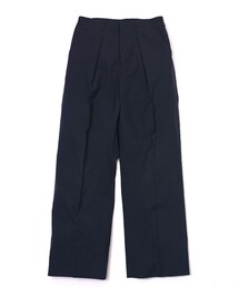 PIN CHECK TROPICAL WOOL TUCKED WIDE TROUSERS