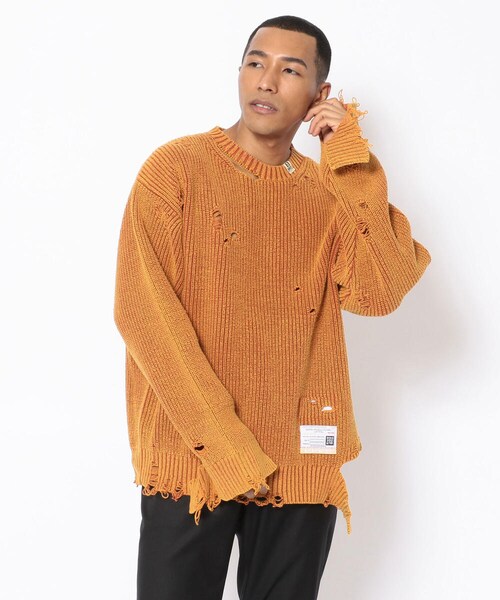 MIHARAYASUHIRO(ミハラヤスヒロ)の「Maison MIHARAYASUHIRO/メゾン ミハラヤスヒロ/BLEACHED KNIT PULL OVER(トップス・メンズ・BLACK/ORANGE・48)」の1枚目の写真