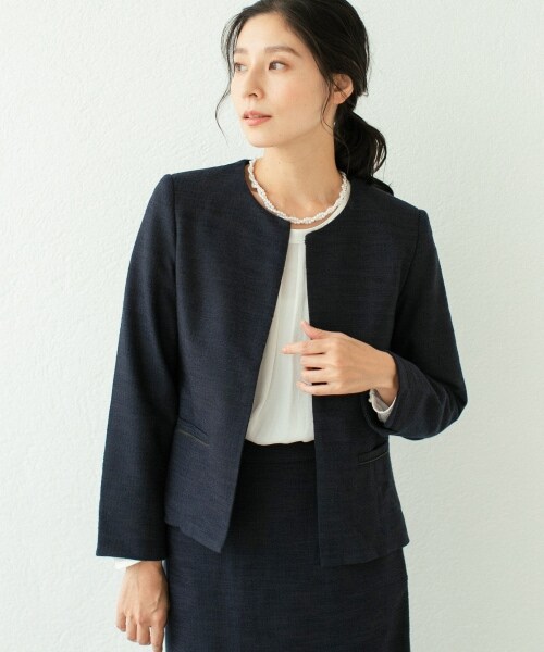 LEPSIM（レプシィム）の「ツイードクルーネックジャケット[2022春夏]（ジャケット/アウター・レディース・モノトーン05/ネイビー88・M/L）」の2枚目の写真