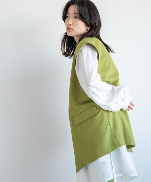 LOWRYS FARM（ローリーズファーム）の「バスケット機能ベスト（ジャケット/アウター・レディース・アイボリー08/グレーチェック10/チャコール18/グリーン75/パープル95・F）」の12枚目の写真