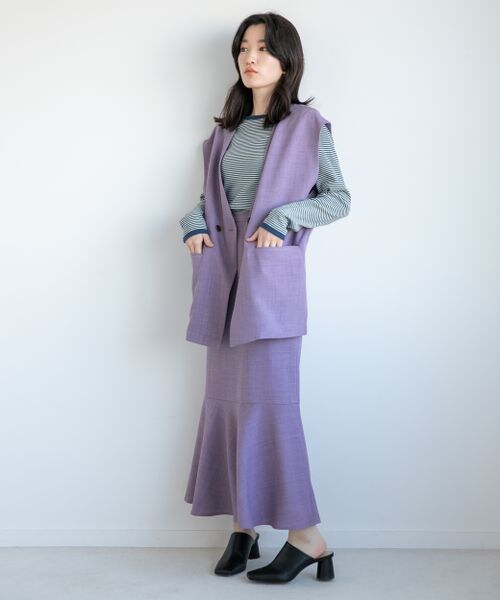 LOWRYS FARM（ローリーズファーム）の「バスケット機能ベスト（ジャケット/アウター・レディース・アイボリー08/グレーチェック10/チャコール18/グリーン75/パープル95・F）」の13枚目の写真