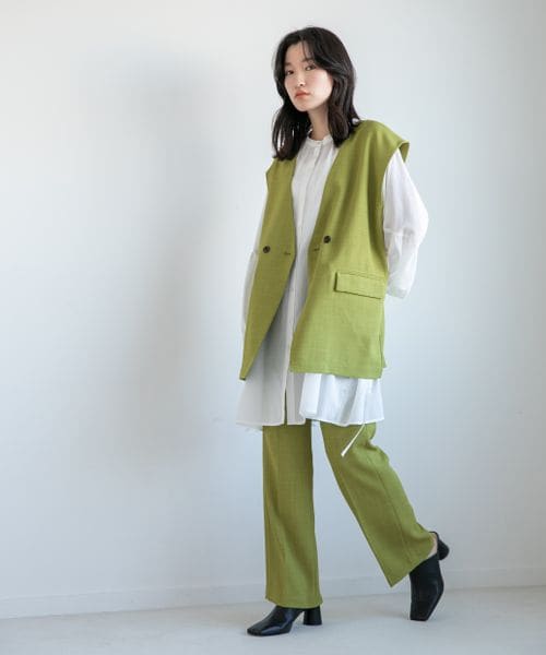 LOWRYS FARM（ローリーズファーム）の「バスケット機能ベスト（ジャケット/アウター・レディース・アイボリー08/グレーチェック10/チャコール18/グリーン75/パープル95・F）」の10枚目の写真