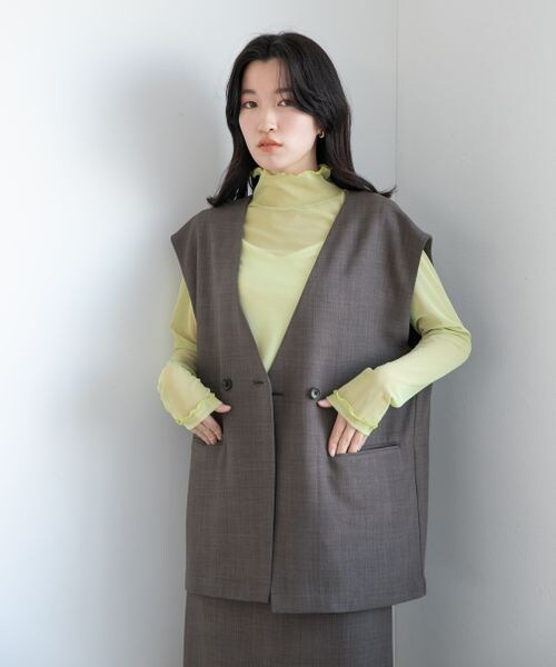 LOWRYS FARM（ローリーズファーム）の「バスケット機能ベスト（ジャケット/アウター・レディース・アイボリー08/グレーチェック10/チャコール18/グリーン75/パープル95・F）」の9枚目の写真