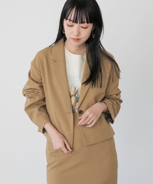 LOWRYS FARM（ローリーズファーム）の「LANATEC機能ショートジャケット（ジャケット/アウター・レディース・アイボリー08/ベージュチェック52/ブラウン55/グリーンチェック78・F）」の3枚目の写真