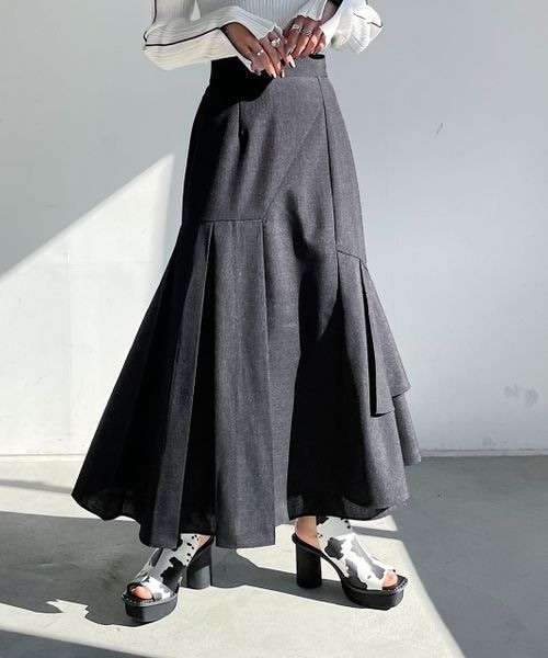 PAGEBOY（ページボーイ）の「アシメティアードスカート（スカート・レディース・ブラック09/杢ベージュ55/杢カーキ78/ナスコン92・F）」の8枚目の写真