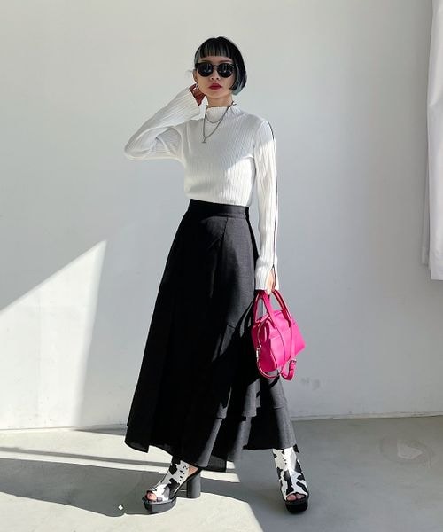 PAGEBOY（ページボーイ）の「アシメティアードスカート（スカート・レディース・ブラック09/杢ベージュ55/杢カーキ78/ナスコン92・F）」の10枚目の写真