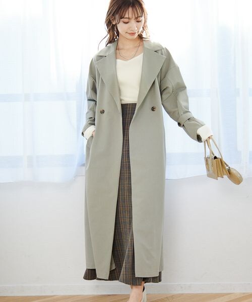 mysty woman(ミスティウーマン)の「ゆるロングトレンチコート(ジャケット/アウター・レディース・ベージュ52/ライトカーキ72・F)」の2枚目の写真