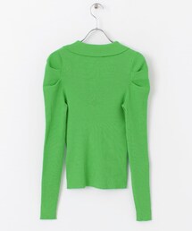 pium ピウム ロゴネックレスタックスリーブニット トップス ブラックミックス piumロゴネックレスタックスリーブニット