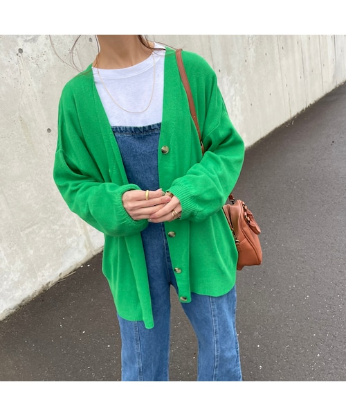 copine（コピン）の「2WAYオーバーサイズカーディガン(4color)（カーディガン/ボレロ・レディース・オフ/グリーン/オレンジ/ブラック・ワンサイズ）」の3枚目の写真