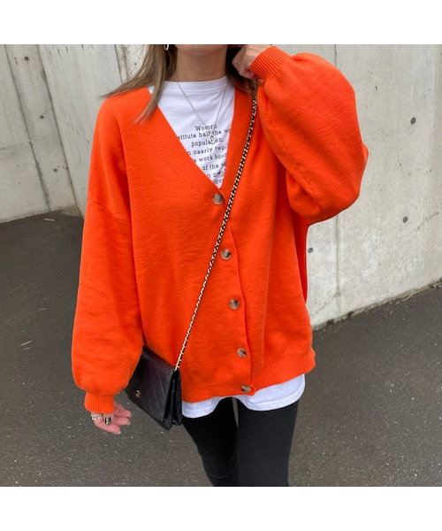 copine（コピン）の「2WAYオーバーサイズカーディガン(4color)（カーディガン/ボレロ・レディース・オフ/グリーン/オレンジ/ブラック・ワンサイズ）」の4枚目の写真
