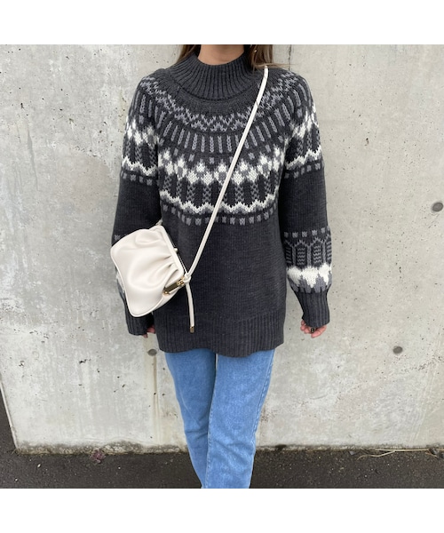 copine（コピン）の「ノルディック柄ニット(2color)（ニット/セーター・レディース・ベージュ/チャコールグレー・ワンサイズ）」の2枚目の写真