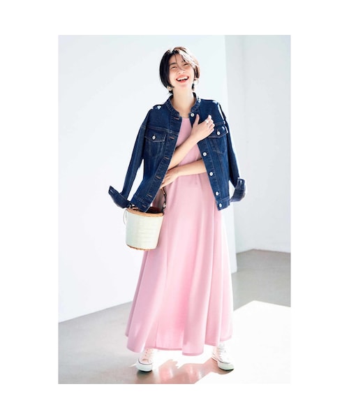 IEDIT（イディット）の「IEDIT[イディット] きくちあつこさんコラボ フレアーマキシワンピース〈ピンク〉（レディースファッション > ワンピース・チュニック > ワンピース・レディース・ピンク・身幅52.5/総丈136cm/身幅46/総丈134cm/身幅49/総丈135cm/身幅46/総丈142cm/身幅43/総丈133cm/身幅40/総丈132cm/身幅40/総丈124cm）」の2枚目の写真