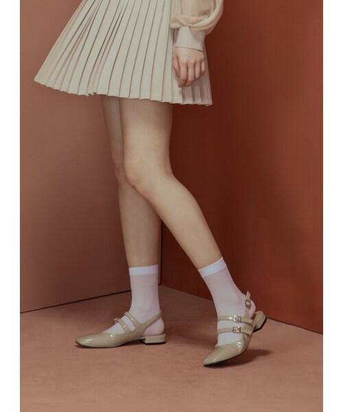 Marjorie（マージョリー）の「春日微醺，方頭雙扣帶真皮瑪珍涼鞋（シューズ・レディース・藍/杏・230/235/240/245/250）」の13枚目の写真